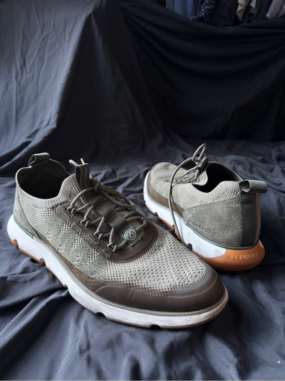 Cole Haan Olive Green Knit Zerogrand Sneakers with Gum Sole